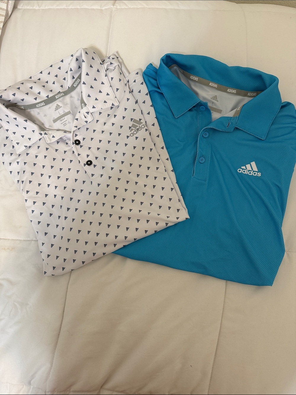 adidas Men  Teal Blue Polo & White Patterned Polo Set